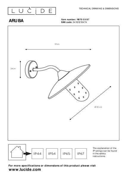 Lucide ARUBA - Applique murale Intérieur/Extérieur - Ø 30 cm - 1xE27 - IP44 - Rouille - technique